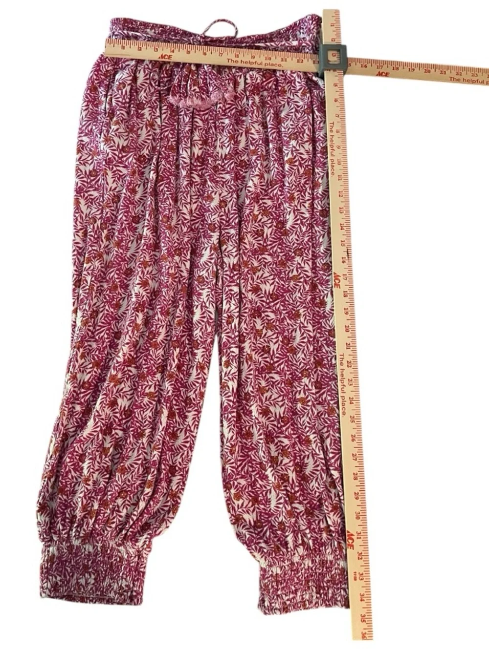 Anthropologie Pink White Abstract Floral Boho Joggers Size Large - Picture 7 of 7